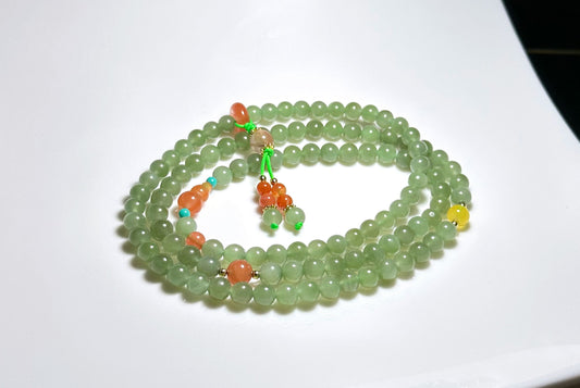 6mm, Certified Natural Green Nephrite Jade Bead Necklace, 天然碧玉项链