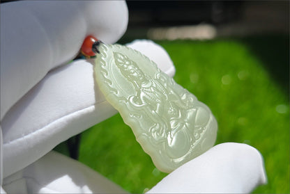 Certified Natural Qingshui Nephrite Jade Carved Guanyin Pendant, 天然晴水和田玉观音吊坠