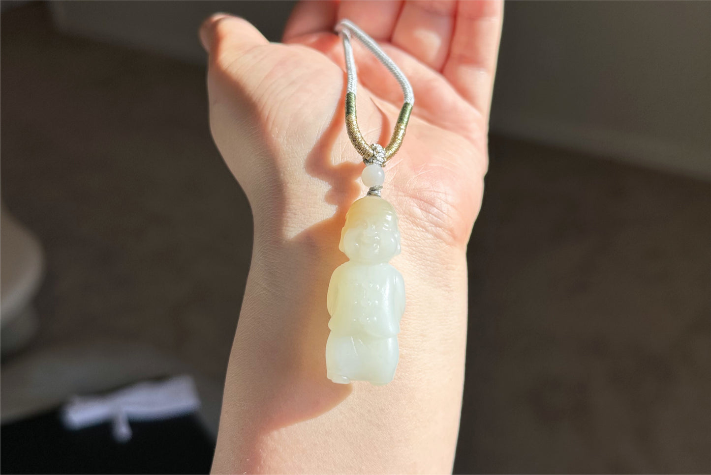 Certified Natural Russian White Nephrite Jade Hand Carved Little Wealth Bringer Pendant, 天然俄料和田白玉带糖手工雕刻小地主吊坠