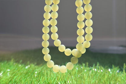 8mm, Certified Natural High Quality Greenish-Yellow Nephrite Jade Bead Necklace, 天然高品质青黄口和田玉项链