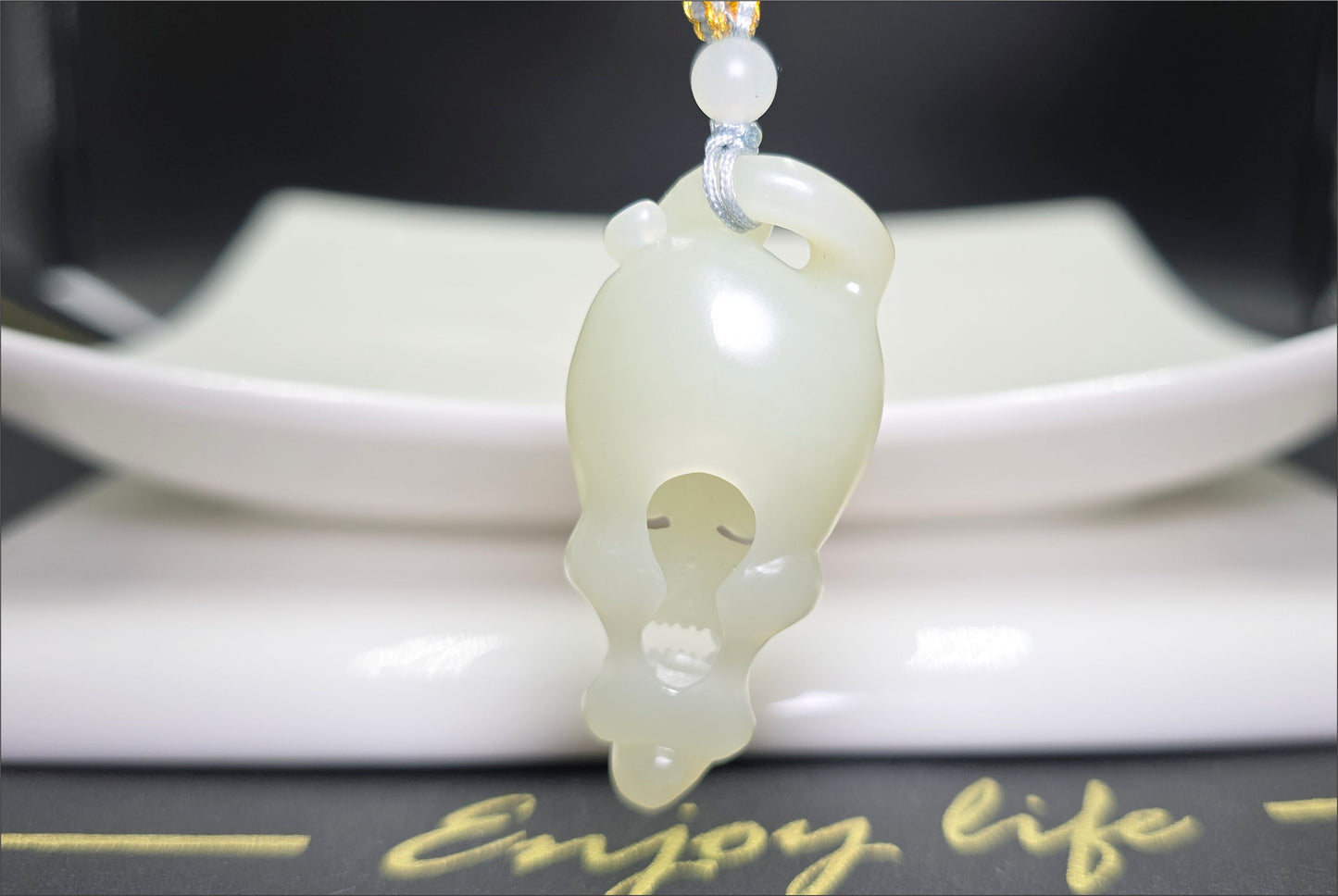 Certified Natural Qiemo Warm White Nephrite Jade Hand-Carved Skull Pendant, 天然且末白和田玉手工雕刻骷髅吊坠