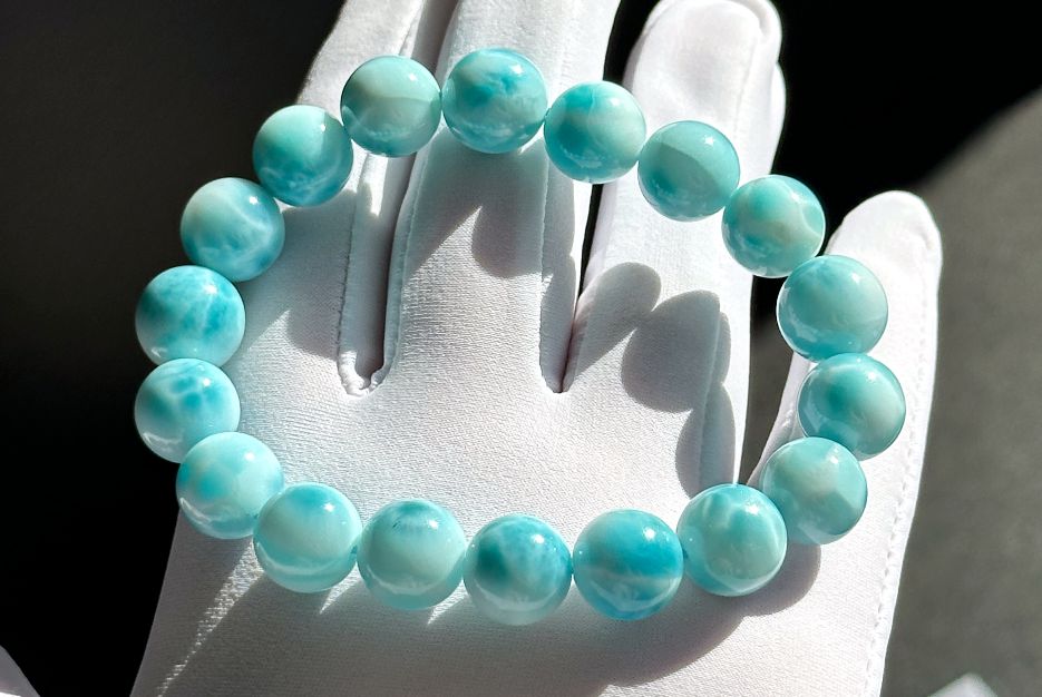 11mm, Natural High Quality Dominican Blue Larimar Beads Bracelet, Dominican Republic Larimar Bracelelt, 多米尼加天然海纹石手串