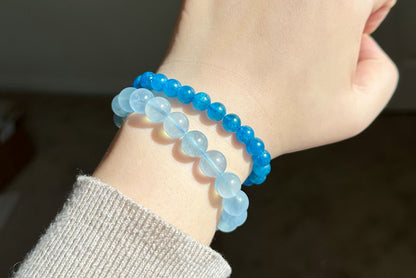 7.5mm, Certified Natural High Clarity Rich Deep Blue Apatite Bracelet, Natural Untreated Shimmering Blue Apatite Bracelet, AAA, 天然浓郁色蓝磷灰石手串
