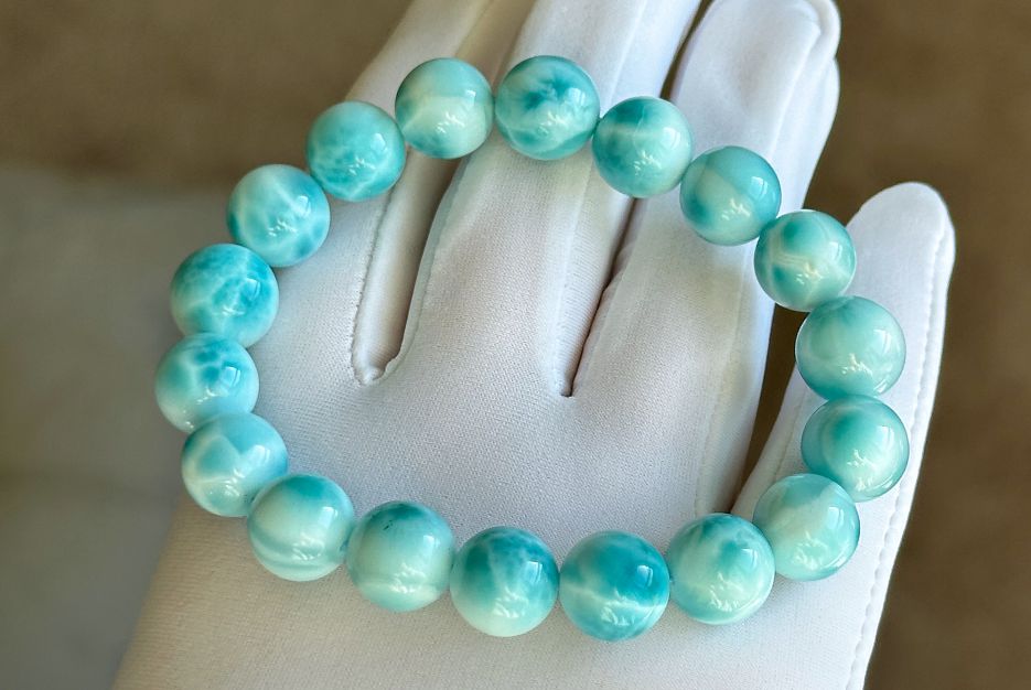 11mm, Natural High Quality Dominican Blue Larimar Beads Bracelet, Dominican Republic Larimar Bracelelt, 多米尼加天然海纹石手串