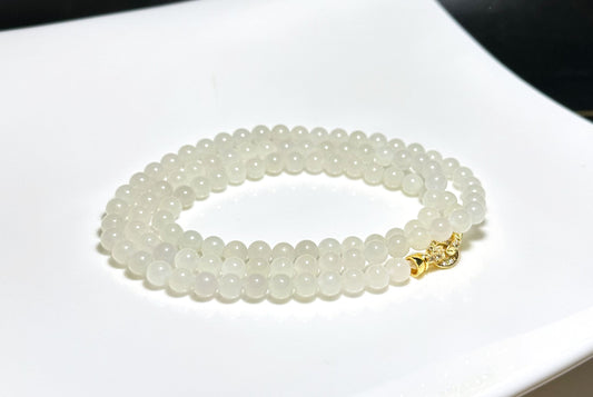 6mm, Certified Natural White Nephrite Jade Bead Necklace, 天然和田白玉项链