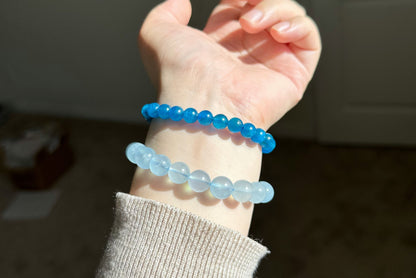 7.5mm, Certified Natural High Clarity Rich Deep Blue Apatite Bracelet, Natural Untreated Shimmering Blue Apatite Bracelet, AAA, 天然浓郁色蓝磷灰石手串