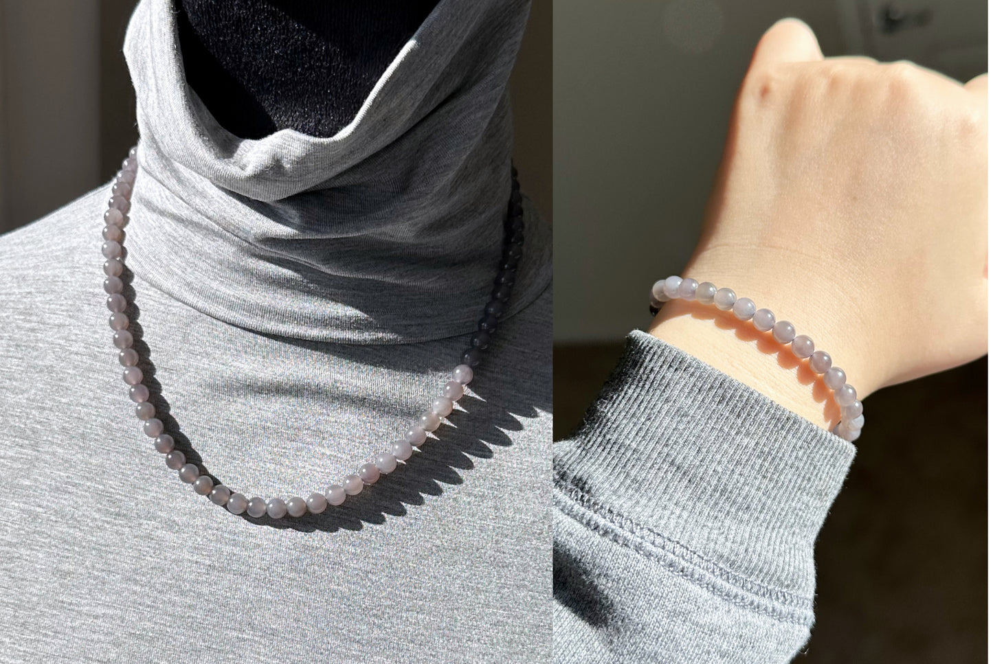 6mm, Certified Natural Smoky Purple Nephrite Jade Beads Necklace/ Necklace and Bracelet, 天然烟紫和田玉项链