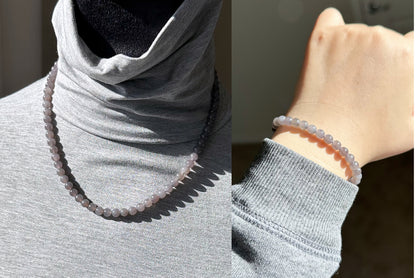 6mm, Certified Natural Smoky Purple Nephrite Jade Beads Necklace/ Necklace and Bracelet, 天然烟紫和田玉项链