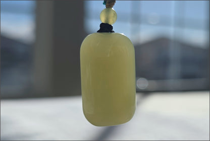 Certified Natural Yellowish-Green Nephrite Jade Wushi Pai Pendant | Peace Talisman | Small Plain Jade Pendant, 天然青黄玉无事牌吊坠