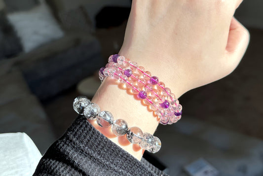 6.5mm+, Natural Super Seven Multi Wraps Bracelet, Super 7 Quartz Bracelet, Super Seven Three Wraps Bracelet, 天然净水体超七水晶多圈手串