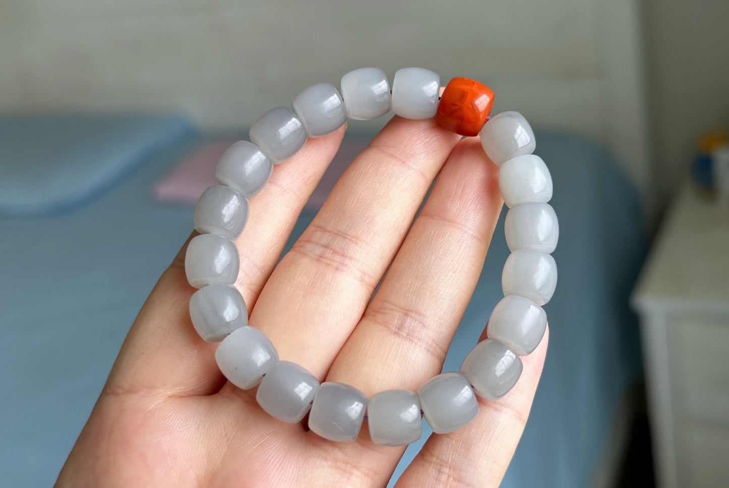 10mm, Certified Natural High Quality Smoky Purple Nephrite Jade and Nanhong Agate Beads Bracelet, 天然烟紫和田玉配南红手串