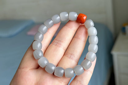 10mm, Certified Natural High Quality Smoky Purple Nephrite Jade and Nanhong Agate Beads Bracelet, 天然烟紫和田玉配南红手串