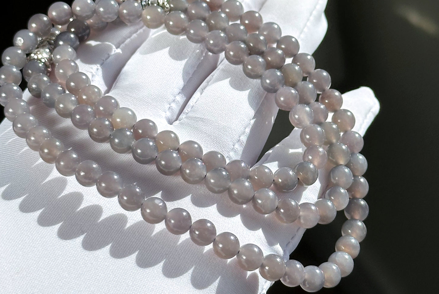 6mm, Certified Natural Smoky Purple Nephrite Jade Beads Necklace/ Necklace and Bracelet, 天然烟紫和田玉项链