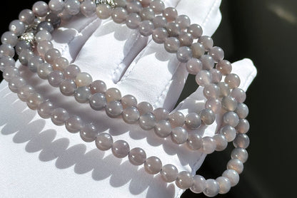 6mm, Certified Natural Smoky Purple Nephrite Jade Beads Necklace/ Necklace and Bracelet, 天然烟紫和田玉项链