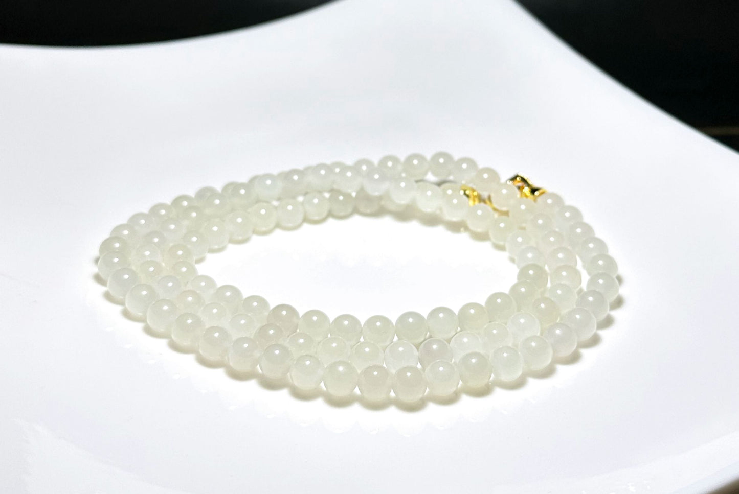 6mm, Certified Natural White Nephrite Jade Bead Necklace, 天然和田白玉项链