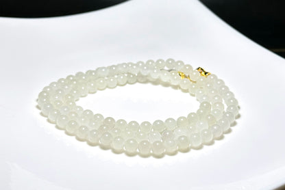 6mm, Certified Natural White Nephrite Jade Bead Necklace, 天然和田白玉项链