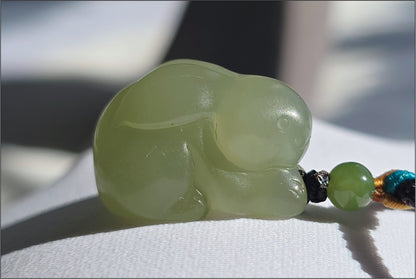 Certified Natural Lake-Green Nephrite Jade Carved Little Rabbit Pendant | Handcrafted Jade | High-Quality Icy Jade Charm,天然冰湖水绿软玉小兔子吊坠