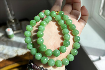 12mm, Certified Natural Powder Green Nephrite Jade Bead Necklace, 天然俄料7号矿色标粉绿项链