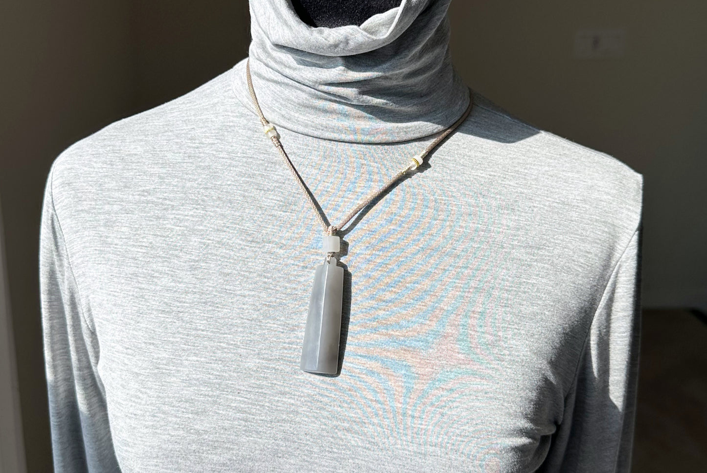 Certified Natural Smoky Gray Nephrite Jade Carved Triangle-Bar Pendant, 天然烟灰和田玉吊坠