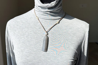 Certified Natural Smoky Gray Nephrite Jade Carved Triangle-Bar Pendant, 天然烟灰和田玉吊坠