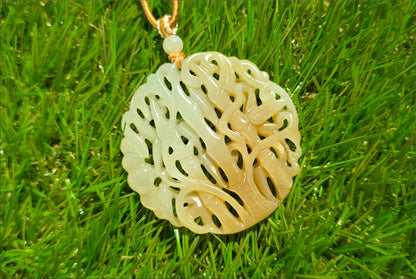 Certified Natural Qiemo Sugar-White Nephrite Jade Carved Bamboo Pendant, 天然且末糖白雕刻竹节圆牌吊坠