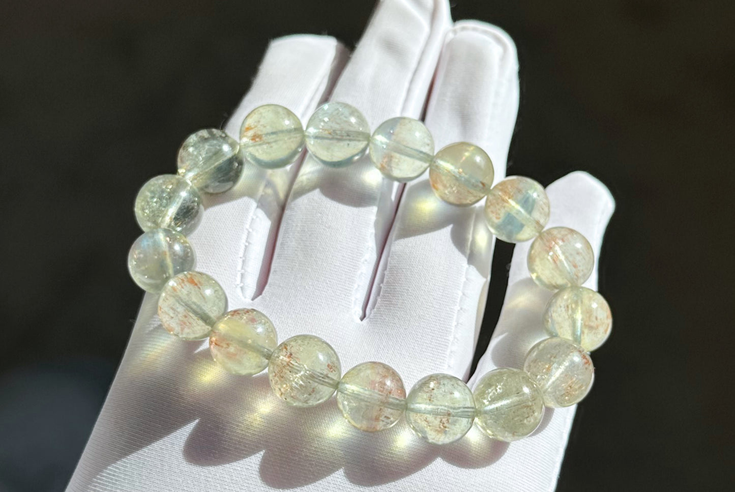 11mm+, Certified Rare Find, Collector's Grade Natural High Clarity Arusha Green Beryl Bracelet, 天然坦桑尼亚收藏级阿鲁沙金太阳绿柱石手串