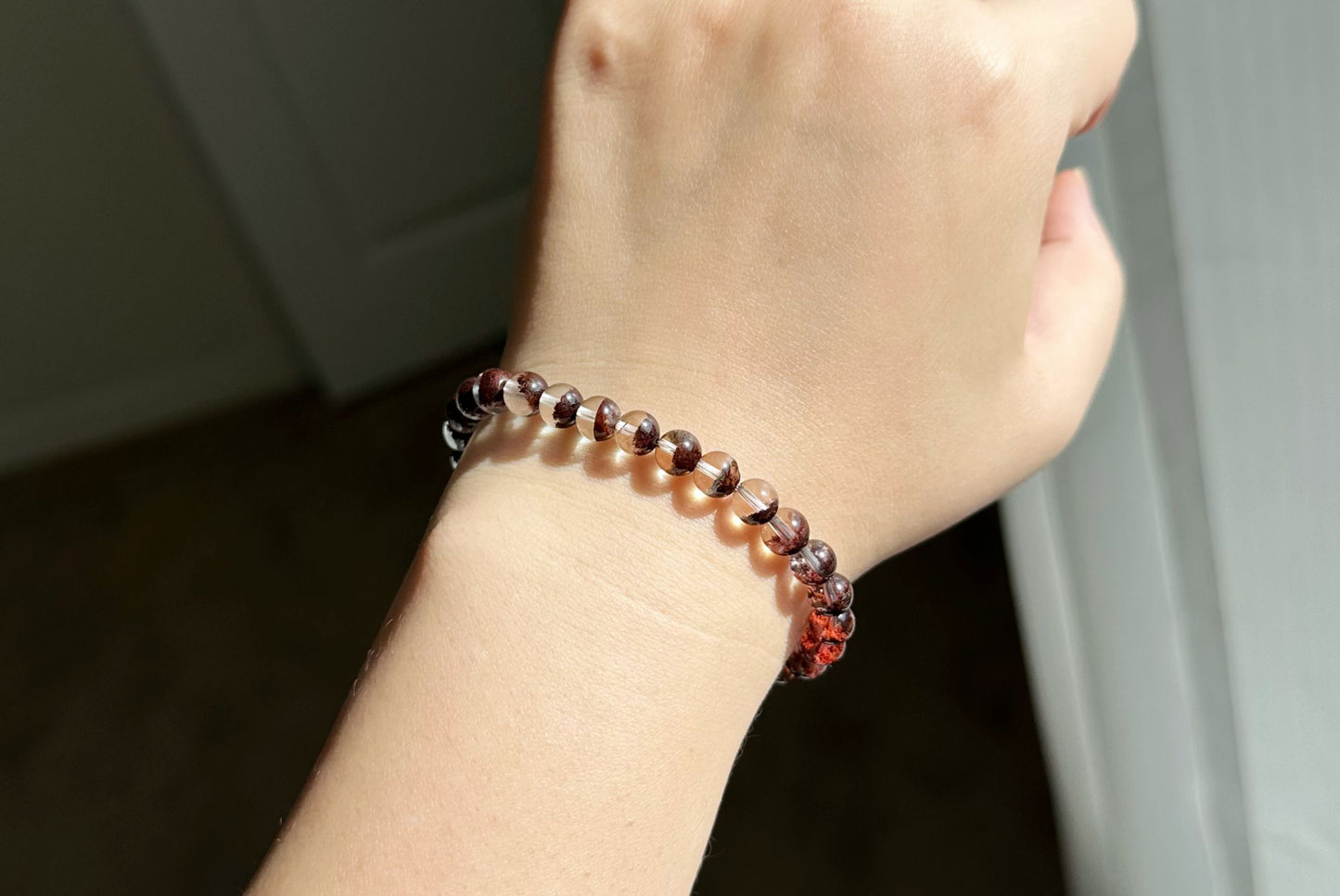 6.5mm,+ Certified High Grade Natural Red Phantom Quartz Bracelet, Treasure Bowl Red Phantom Quartz Bracelet, 天然聚宝盆红幽灵水晶手串
