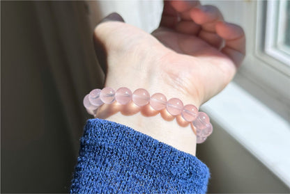 9.5mm+, Certified Natural High Quality Madagascar Jelly Rose Quartz Beads Bracelet, High Clarity Soft Pink Rose Quartz Bracelet, 天然果冻马粉水晶手串