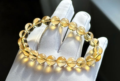 8.7mm+, Certified Natural Collector's Gem Grade Deep Yellow Citrine Beads Bracelet, Untreated High Clarity Natural Citrine, 天然宝石级玻璃体暴力黄黄水晶手串