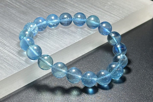10mm+, Certified Natural Blue Aquamarine Bracelets, High Clarity Deep Blue Aquamarine, 天然高冰透海蓝宝手串