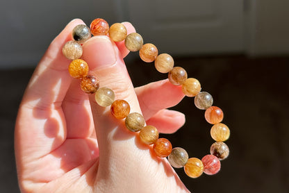 8mm, Certified Natural Collection's Grade Natural Cat Eye Multicolor Rutilated Quartz bracelet, Rutilated Beads bracelet, 收藏级天然满顺猫眼彩发晶手串