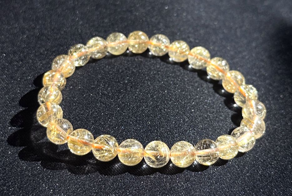 7.6mm+, Certified High Grade Natural gold rutilated quartz bracelet, Genuine Gold Rutilated Quartz, Rutilated Quartz bracelet, 天然白水体金发晶手串