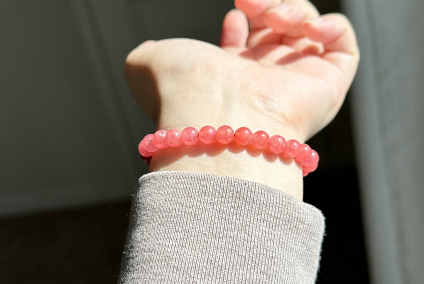 7mm, Certified High Grade Untreated Icy Natural Argentina Rhodochrosite Bracelet, Rhodochrosite bracelet, 天然阿根廷红纹石手串