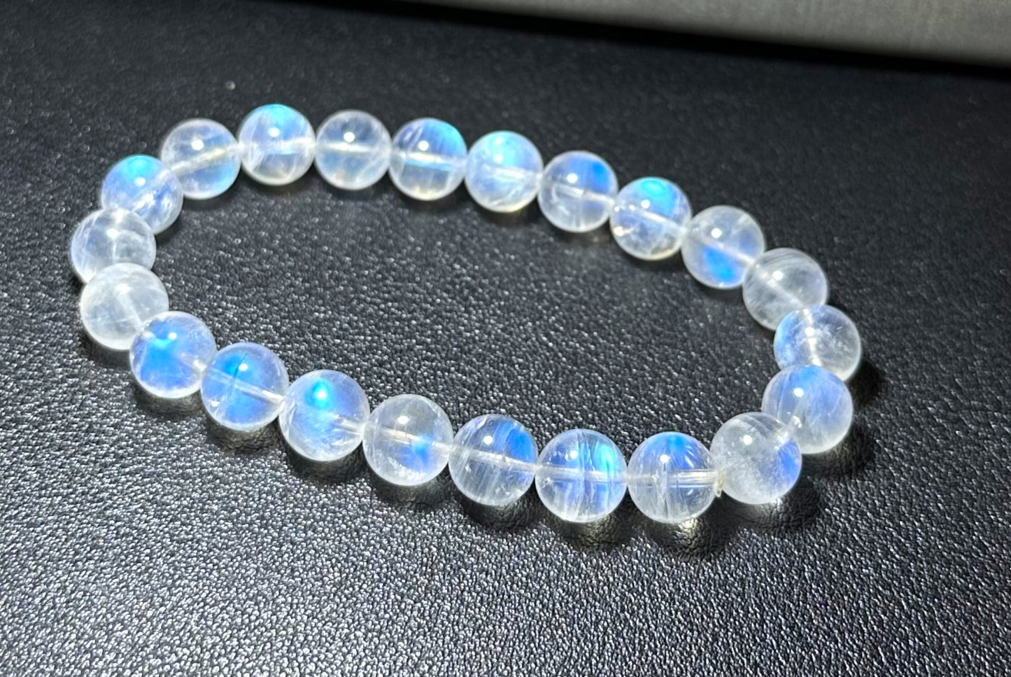 8.6mm, Certified Natural Rainbow Moonstone Bracelet, India Blue Moonstones Bracelet, Rainbow Moonstone Bracelet, 天然正经印度无酸洗蓝月光石手串