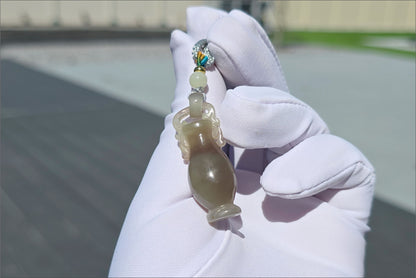 Certified Natural Hand-Carved Smoky Purple Nephrite Jade Vase Pendant, 天然烟紫和田玉手工雕刻宝瓶吊坠