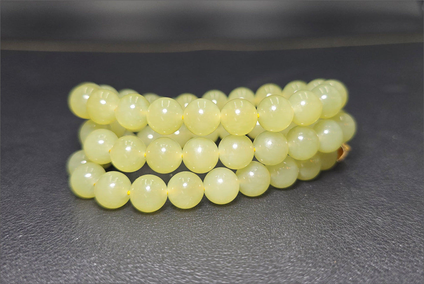 8mm, Certified Natural High Quality Greenish-Yellow Nephrite Jade Bead Necklace, 天然高品质青黄口和田玉项链