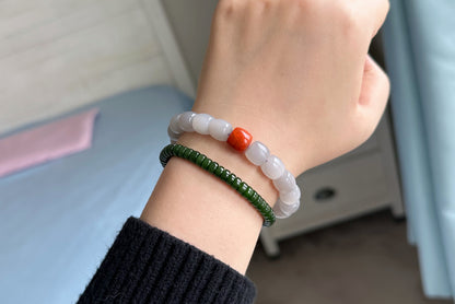 10mm, Certified Natural High Quality Smoky Purple Nephrite Jade and Nanhong Agate Beads Bracelet, 天然烟紫和田玉配南红手串