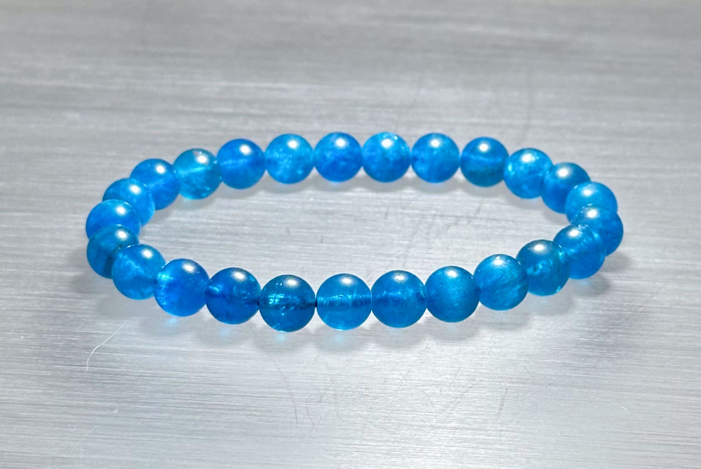 7.5mm, Certified Natural High Clarity Rich Deep Blue Apatite Bracelet, Natural Untreated Shimmering Blue Apatite Bracelet, AAA, 天然浓郁色蓝磷灰石手串