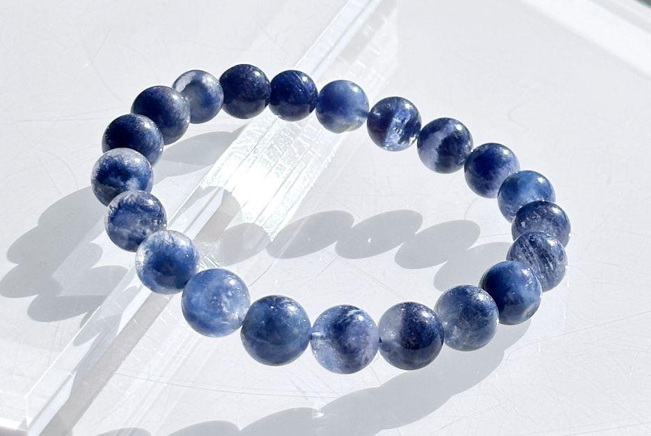 9mm, Certified Rare Find Natural Genuine Blue Dumortierite Beads Bracelet, Dumortierite Crystal Beads Bracelet, 天然收藏级浓郁蓝线石蓝绒发晶手串