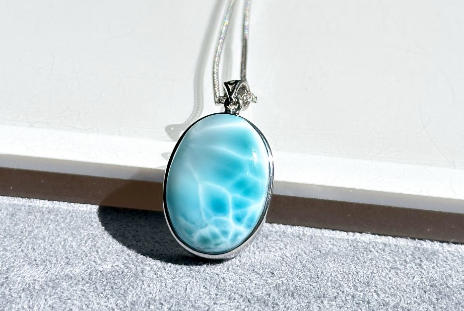 Certified Natural Dominican Blue Larimar pendant, Larimar Pendant, Silver Larimar Pendant, 海纹石纯银吊坠