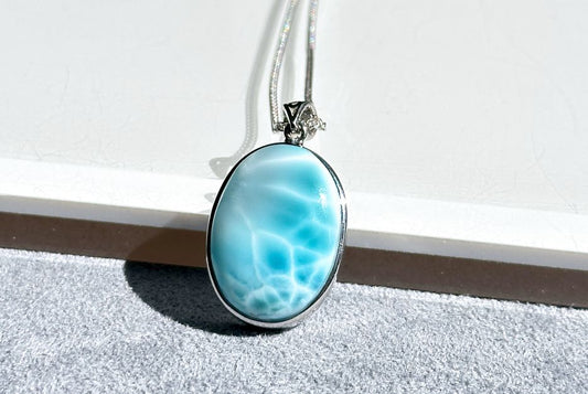 Certified Natural Dominican Blue Larimar pendant, Larimar Pendant, Silver Larimar Pendant, 海纹石纯银吊坠