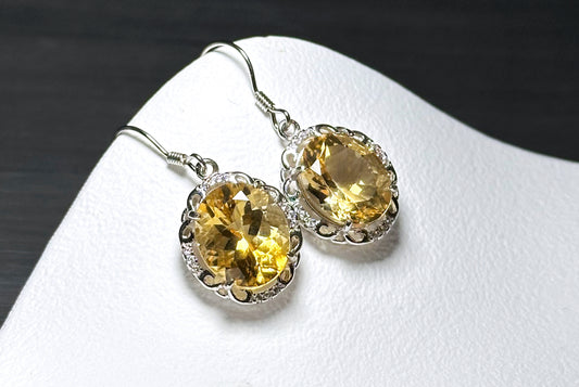 10x12mm, Natural Gem Grade Citrine Earrings, Natural citrine French Hook Earrings, Oval cut Natural Citrine, citrine jewelry, 天然宝石级暴力黄水晶耳坠