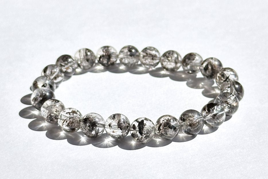 8.7mm+, Certified Natural High Grade Herkimer Diamond Round Beads Bracelet, Herkimer Diamond Bracelet, 天然最高级近无棉纯净体大闪片闪灵钻圆珠手串