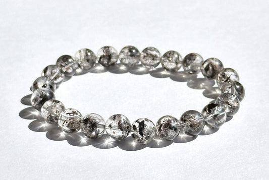 8.7mm+, Certified Natural High Grade Herkimer Diamond Round Beads Bracelet, Herkimer Diamond Bracelet, 天然最高级近无棉纯净体大闪片闪灵钻圆珠手串
