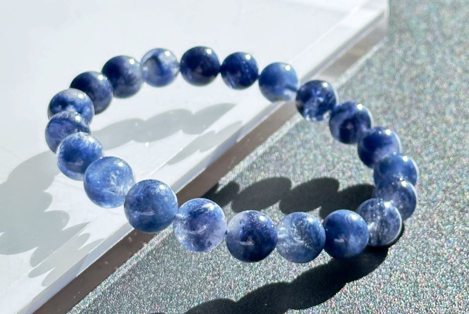 9mm, Certified Rare Find Natural Genuine Blue Dumortierite Beads Bracelet, Dumortierite Crystal Beads Bracelet, 天然收藏级浓郁蓝线石蓝绒发晶手串