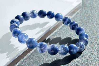 9mm, Certified Rare Find Natural Genuine Blue Dumortierite Beads Bracelet, Dumortierite Crystal Beads Bracelet, 天然收藏级浓郁蓝线石蓝绒发晶手串