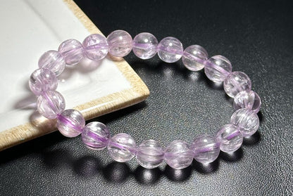 9mm+, Certified Natural High Grade Icy Transparent Cat Eye Kunzite Bracelet, Genuine Kunzite Stretch Bracelet. 天然拉丝猫眼高冰紫锂辉手串