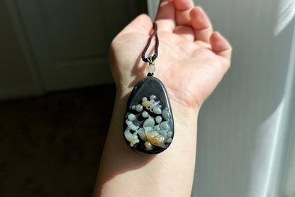 Certified Natural Loulan Tricolor Nephrite Jade Hand-Carved Lotus and Koi Fish Pendant, 天然楼兰三色和田玉手工雕刻莲花鱼吊坠