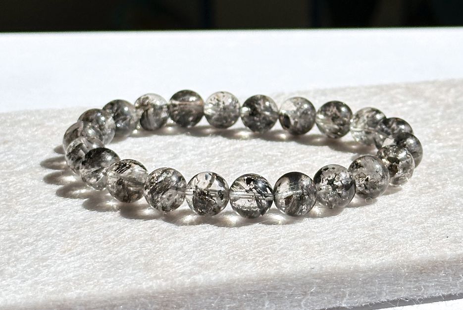 8.7mm+, Certified Natural High Grade Herkimer Diamond Round Beads Bracelet, Herkimer Diamond Bracelet, 天然最高级近无棉纯净体大闪片闪灵钻圆珠手串