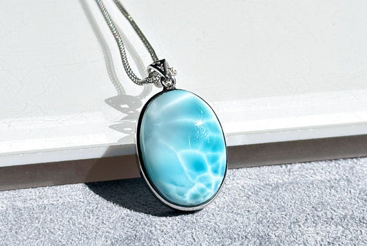 Certified Natural Dominican Blue Larimar pendant, Larimar Pendant, Silver Larimar Pendant, 海纹石纯银吊坠